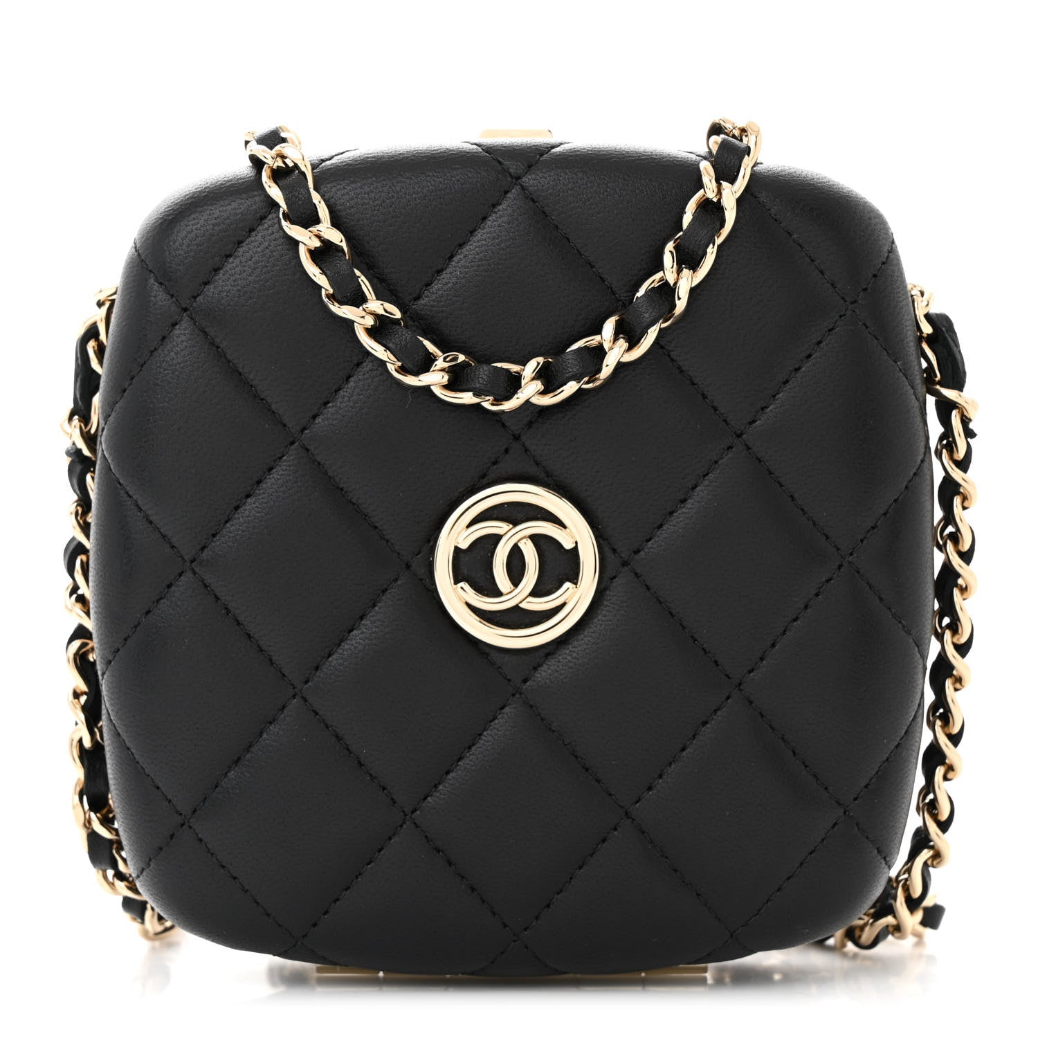 Chanel Lambskin Quilted Compact Vanity Case Purse With Chain Black 1 of 11