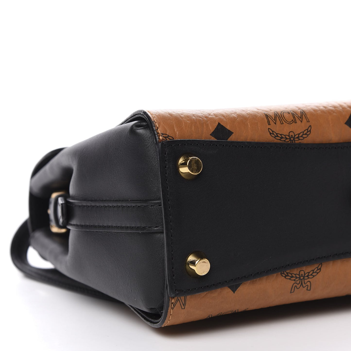 Visetos Calfskin Top Handle Satchel Cognac Black
