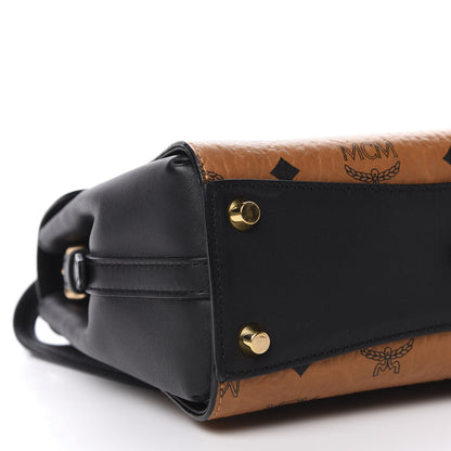 MCM Visetos Calfskin Top Handle Satchel Cognac Black 4 of 7