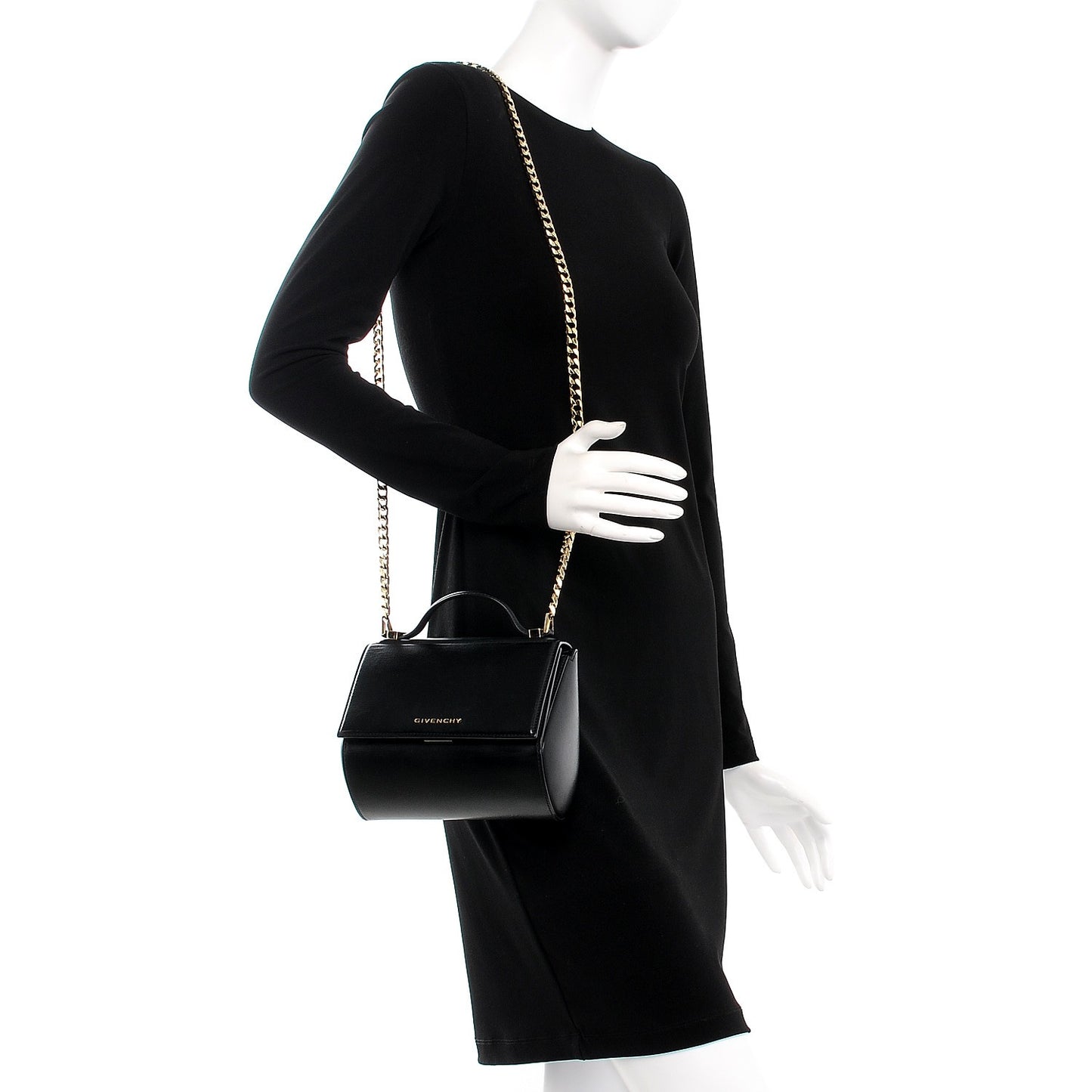 Textured Calfskin Mini Pandora Box Chain Crossbody Bag Black