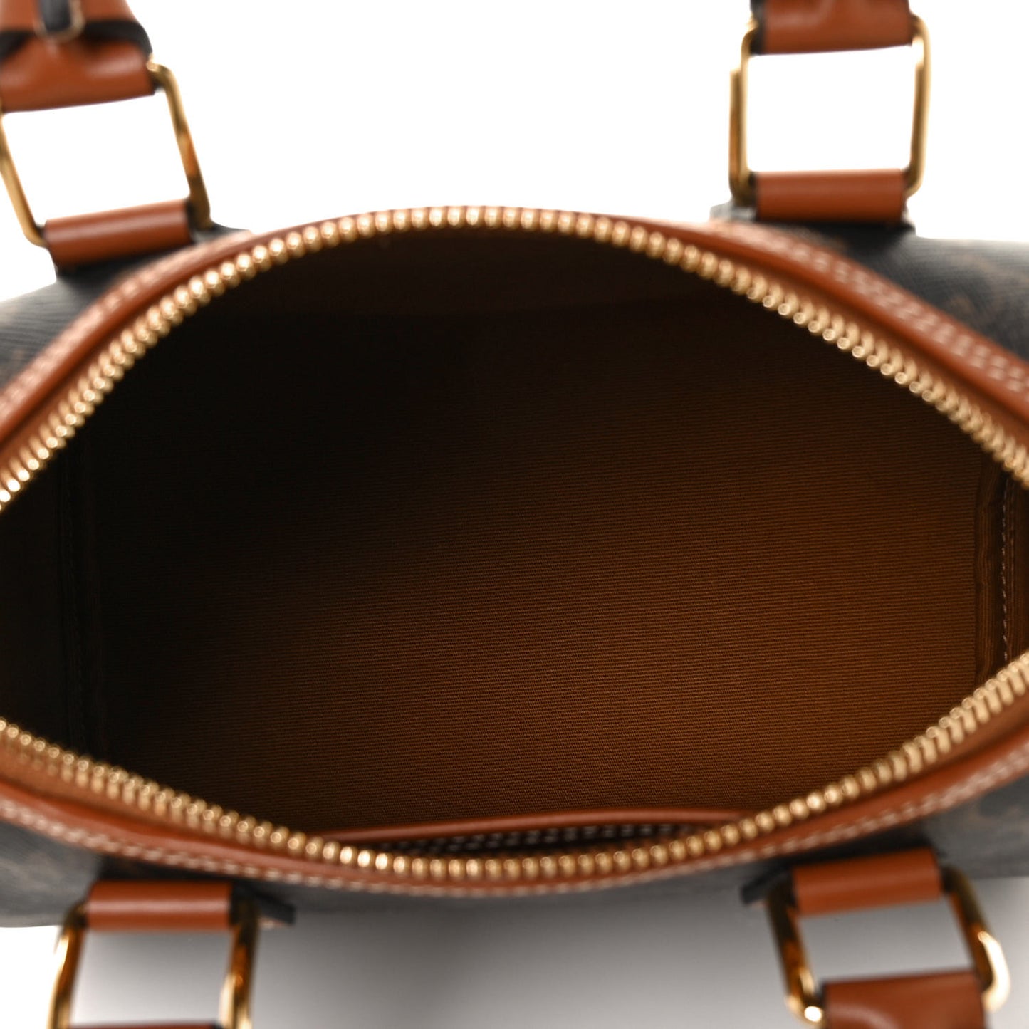 Triomphe Canvas Calfskin Small Boston Bag Tan