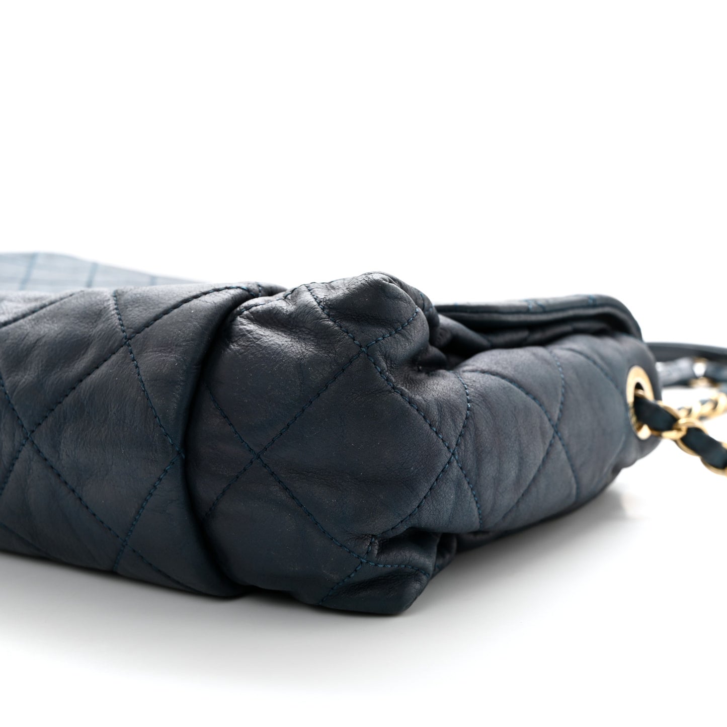 Iridescent Calfskin Large Chic Quilt Flap Dark Blue