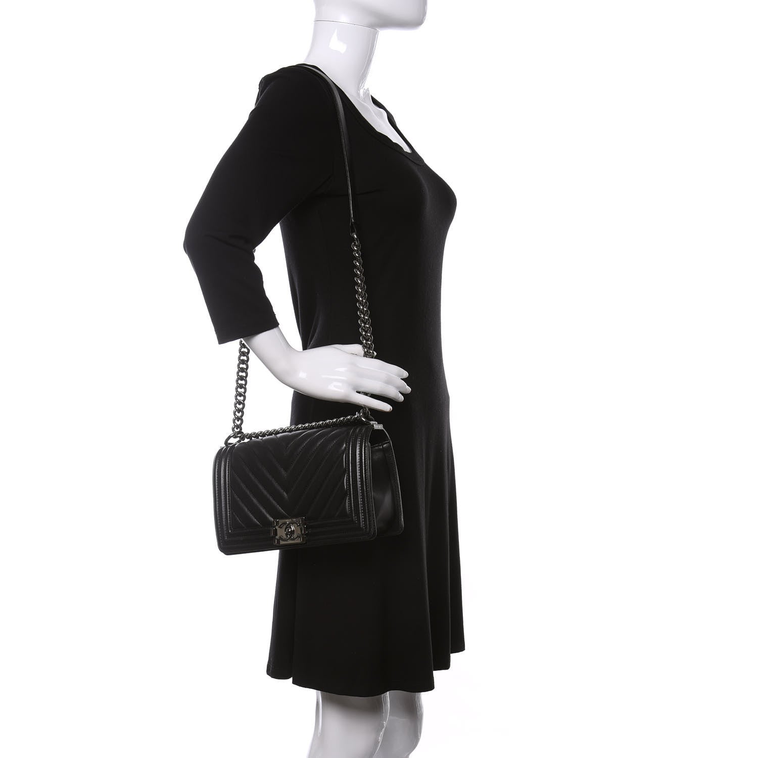 Chanel Lambskin Chevron Quilted Medium Boy Flap Black 2 of 10