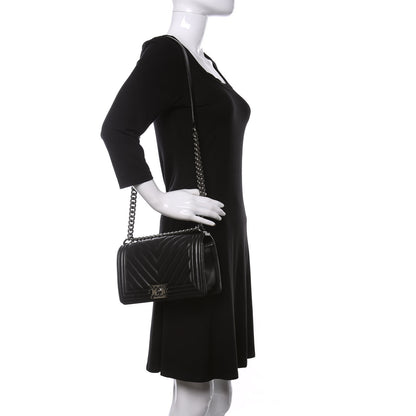 Chanel Lambskin Chevron Quilted Medium Boy Flap Black 2 of 10