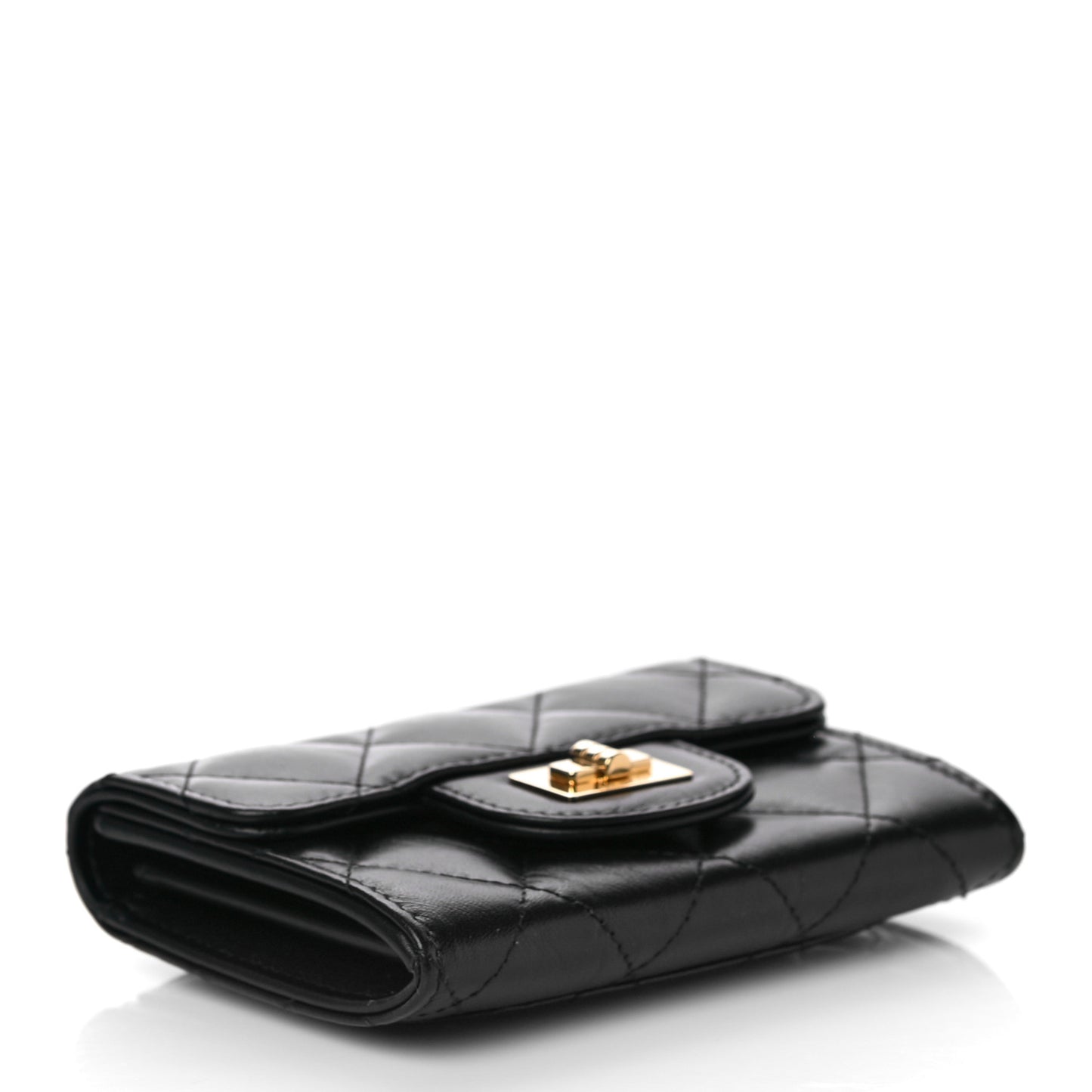 Aged Calfskin Quilted Reissue Flap Card Holder Wallet Black