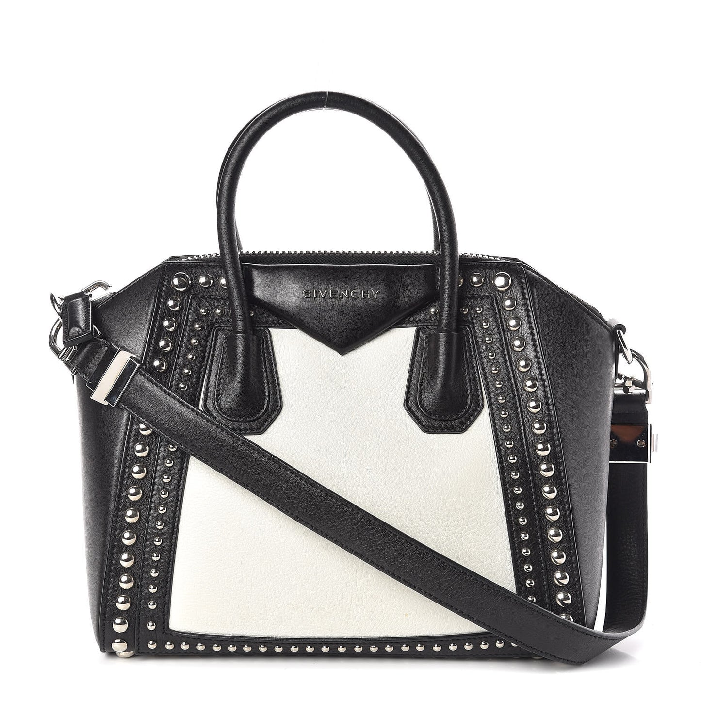 Calfskin Small Studded Bi-Color Antigona Black White