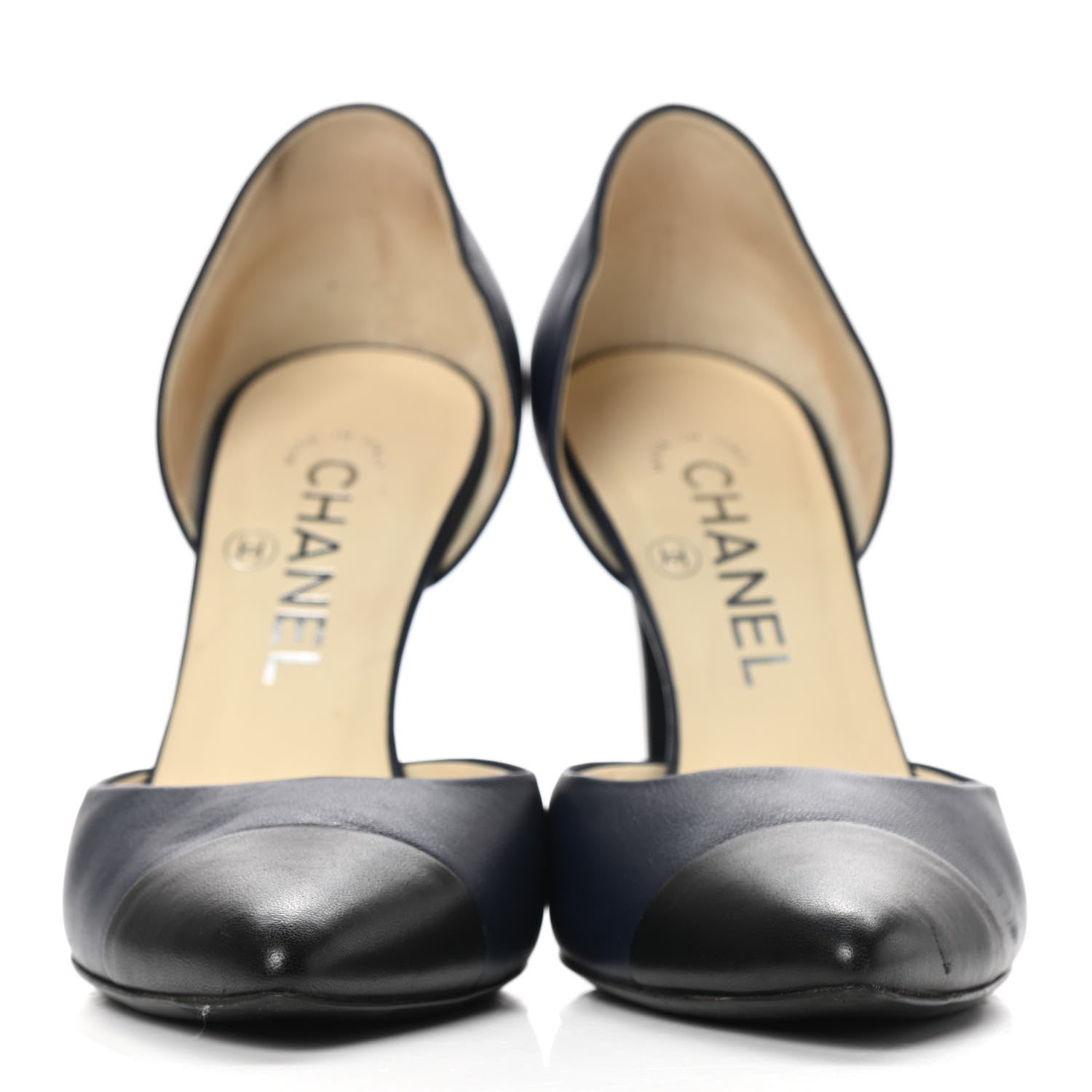 Chanel Lambskin Cap Toe d'Orsay Pumps 36 Navy Black 2 of 11