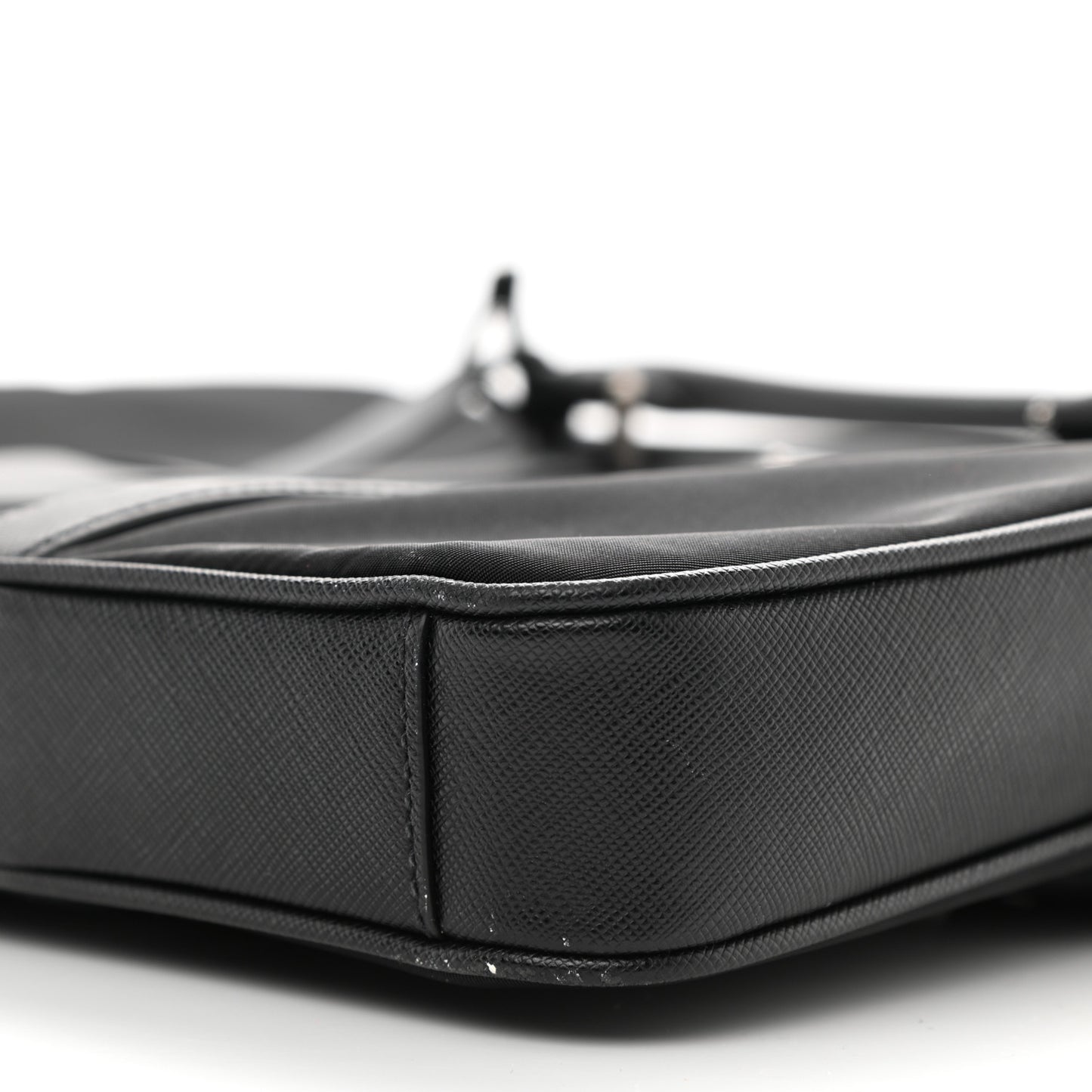 Tessuto Nylon Saffiano Metal Triangle Logo Work Bag Black