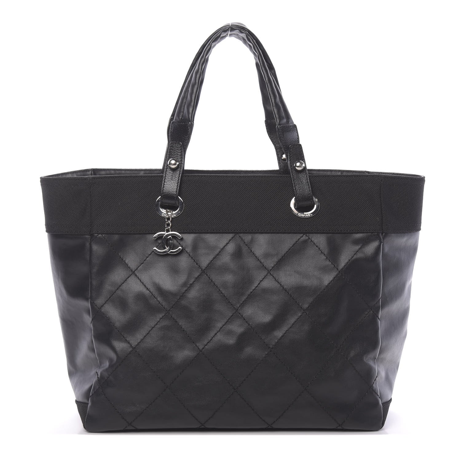 Chanel Coated Canvas Quilted Large Paris Biarritz Tote Black 1 of 10