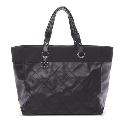 Chanel Coated Canvas Quilted Large Paris Biarritz Tote Black 1 of 10