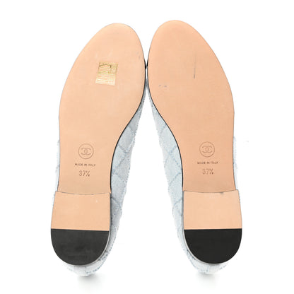 Chanel Denim Embroidered Grosgrain CC Cap Toe Ballerina Flats 37.5 Blue Black 5 of 10