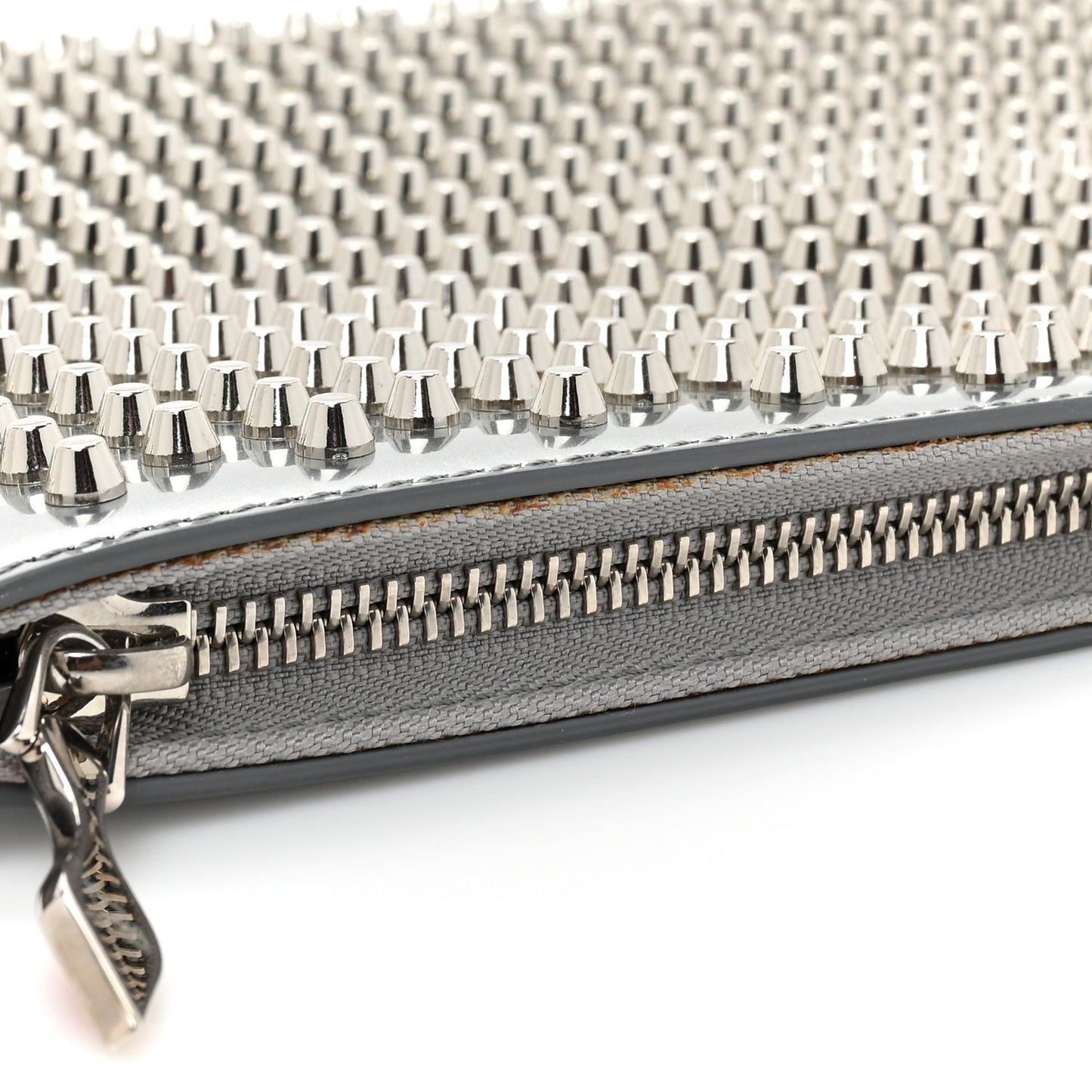 Metallic Calfskin Quadro Spikes Loubiclutch Silver