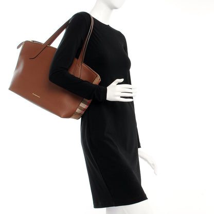 Burberry Derby Calfskin House Check Medium Welburn Tote Tan 2 of 10