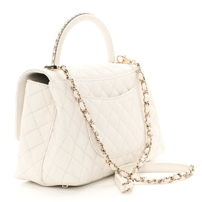 Chanel Caviar Quilted Small Chain Coco Handle Flap White 3 of 13