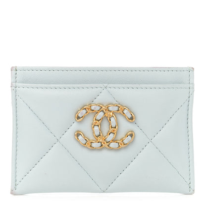 Chanel Lambskin Quilted Chanel 19 Card Holder Light Blue 1 of 13