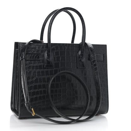 Saint Laurent Calfskin Crocodile Embossed Baby Sac De Jour Black 3 of 11