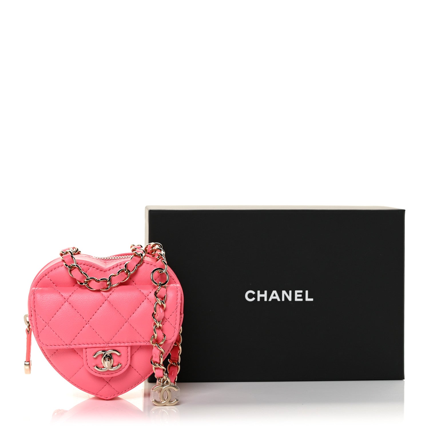 Chanel Lambskin Quilted CC In Love Heart Waist Belt Bag With Chain Pink 13 of 13