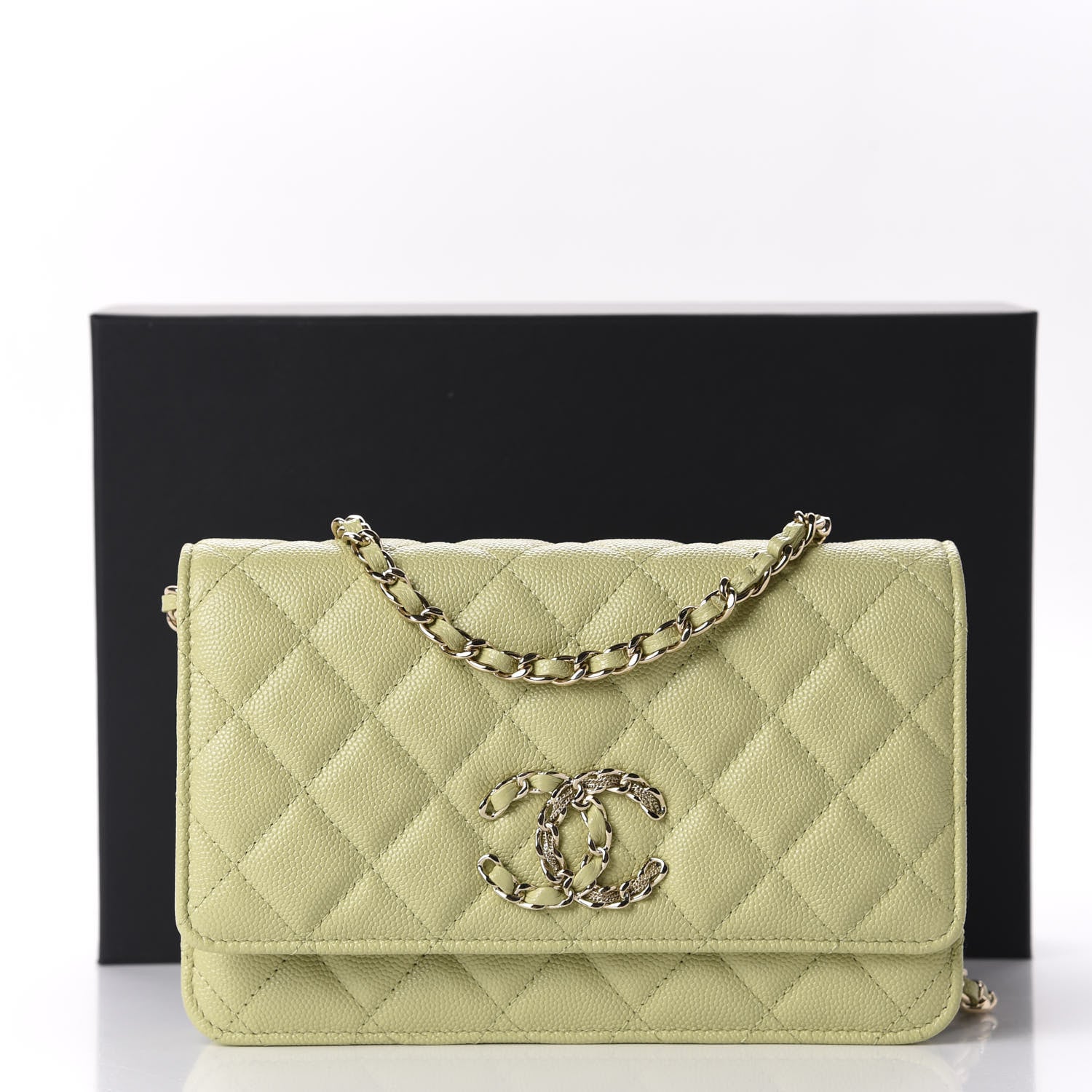 Chanel Caviar Quilted French New Wave Chain CC Wallet On Chain WOC Light Green 12 of 12
