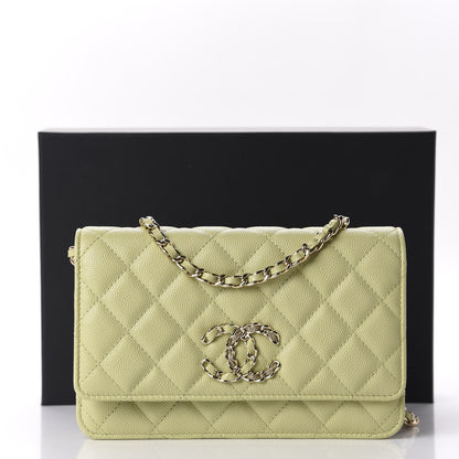 Chanel Caviar Quilted French New Wave Chain CC Wallet On Chain WOC Light Green 12 of 12