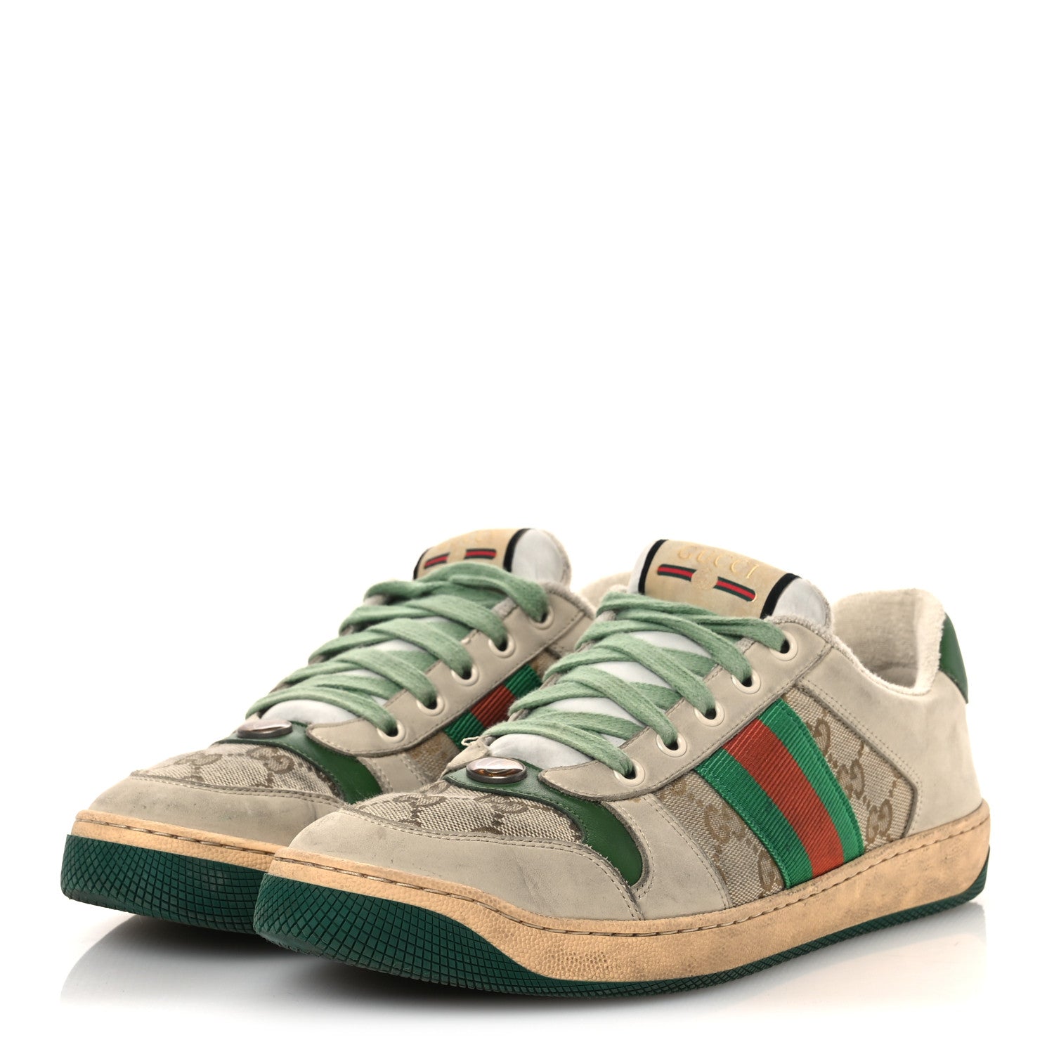 Gucci GG Monogram Nubuck Web Womens Screener Sneakers 40 New Sand Dusty Milk Vintage Green 4 of 16