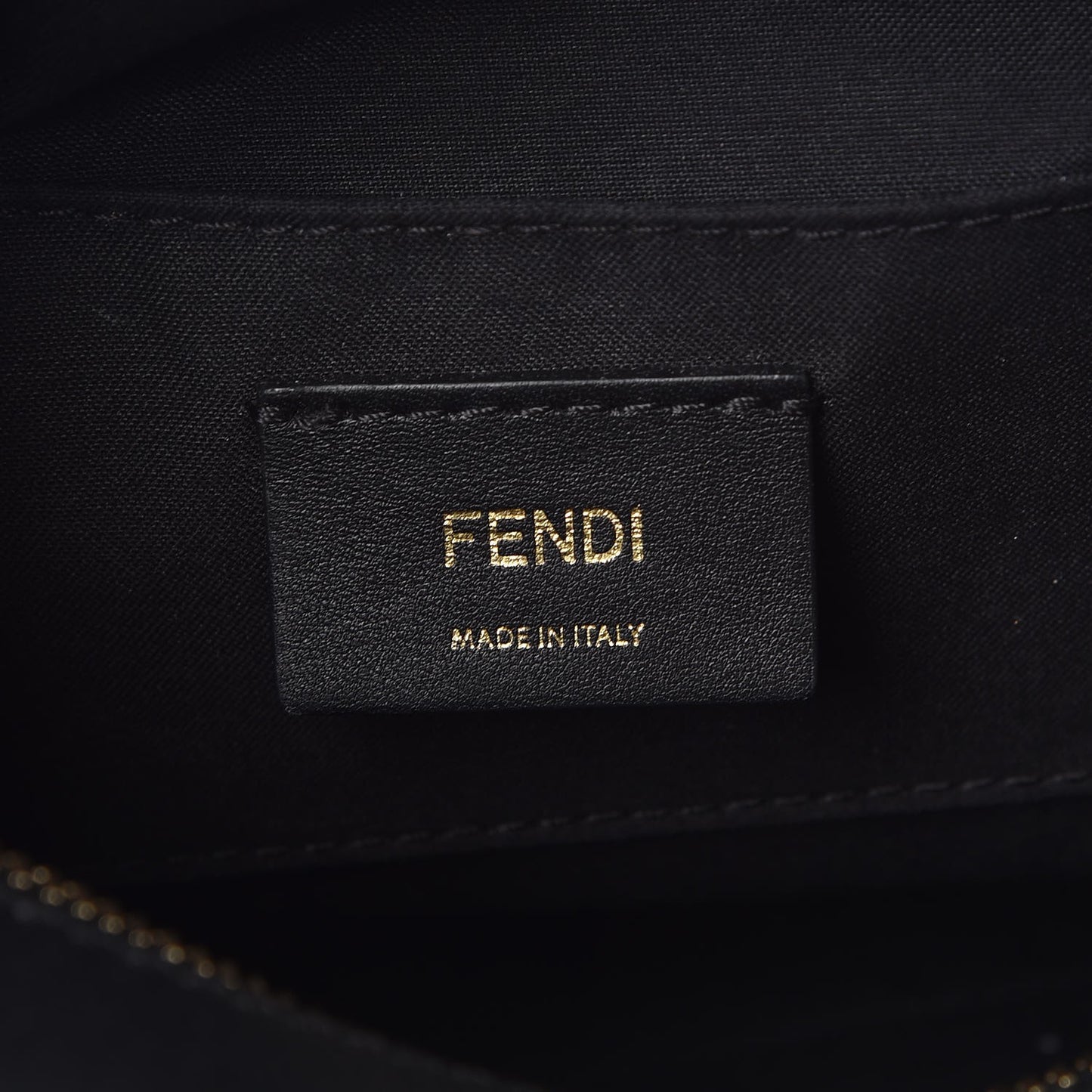 Glazed Fabric Vitello Century F is Fendi FF 1974 Stamp Patch Camera Case Mogano Panna Black