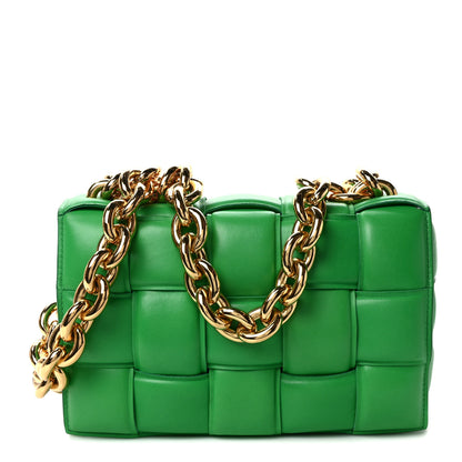 Bottega Veneta Lambskin Maxi Intreccio Padded Chain Cassette Crossbody Bag Grass 1 of 14