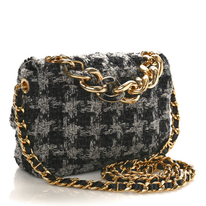 Chanel Wool Tweed Quilted Small Elegant Chain Flap Black Grey 2 of 9
