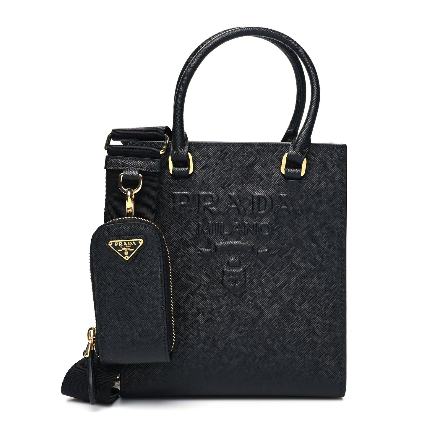 Saffiano Lux Embossed Logo Mini Shoulder Bag Black