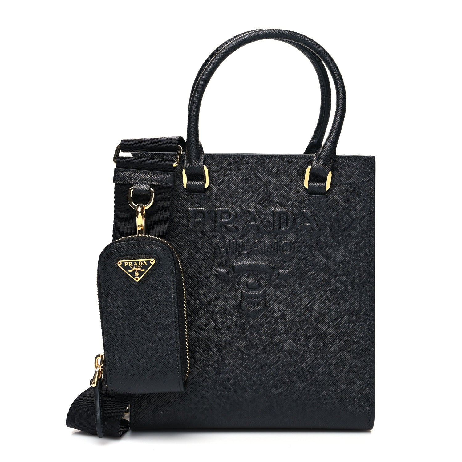 Prada Saffiano Lux Embossed Logo Mini Shoulder Bag Black 1 of 11