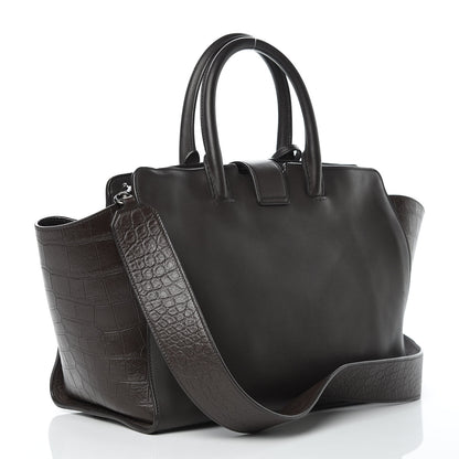 Saint Laurent Smooth Calfskin Crocodile Embossed Small Monogram Downtown Cabas Earth 3 of 9