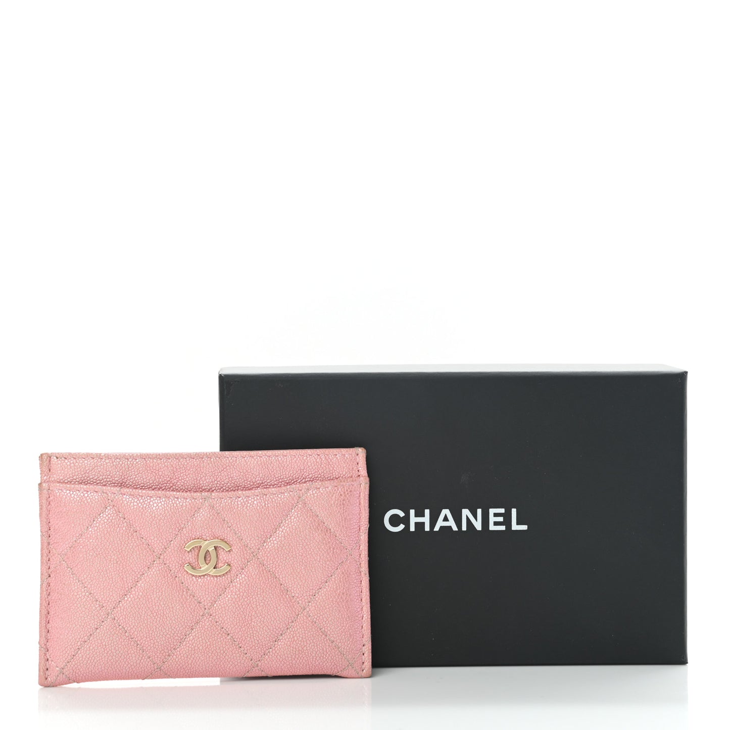 Iridescent Caviar Quilted Card Holder Pink