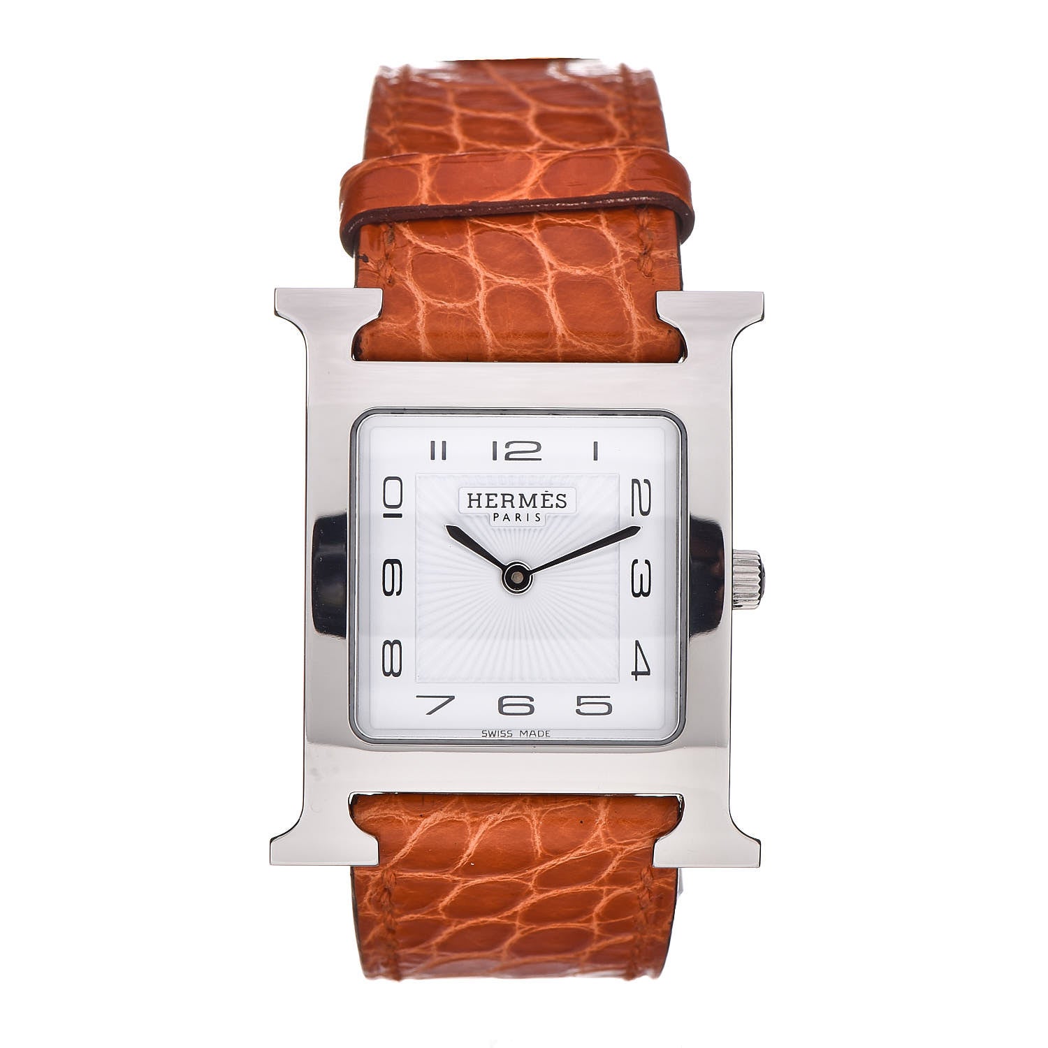 Hermes Stainless Steel Alligator 26mm Heure H Hour Quartz Watch Orange 1 of 7