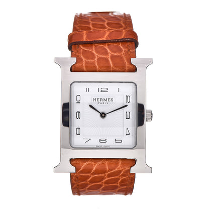 Hermes Stainless Steel Alligator 26mm Heure H Hour Quartz Watch Orange 1 of 7
