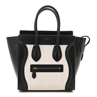 Celine Shrunken Lambskin Micro Bi-Color Luggage Black White 1 of 13