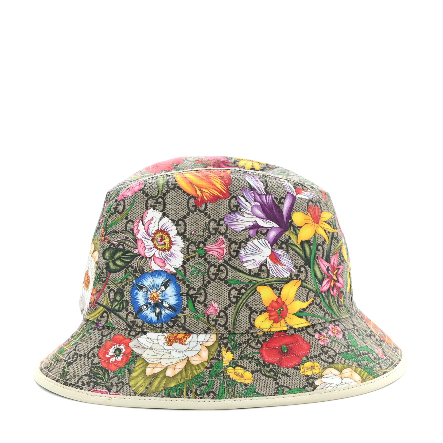 GG Supreme Monogram Flora Bucket Hat 56 White