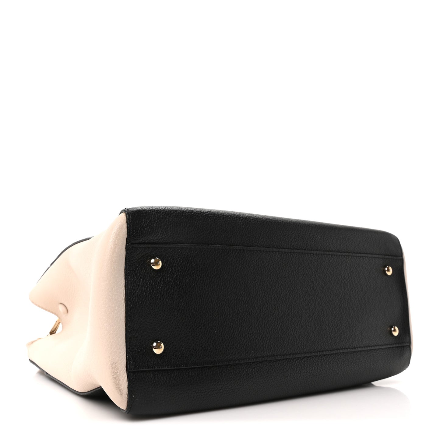 Grained Calfskin Small Bi-Color Neo Executive Shopper Tote Black Beige