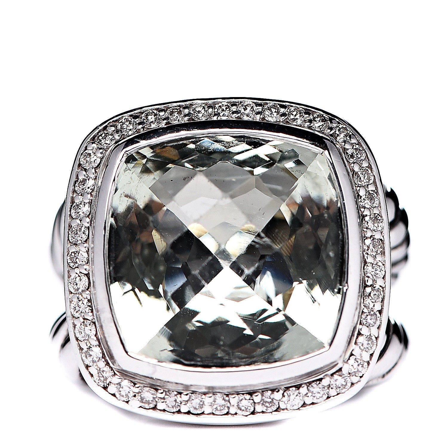 David Yurman Sterling Silver Diamond Prasiolite 14mm Albion Ring 49 4.75 1 of 6