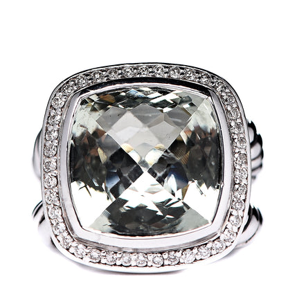 David Yurman Sterling Silver Diamond Prasiolite 14mm Albion Ring 49 4.75 1 of 6