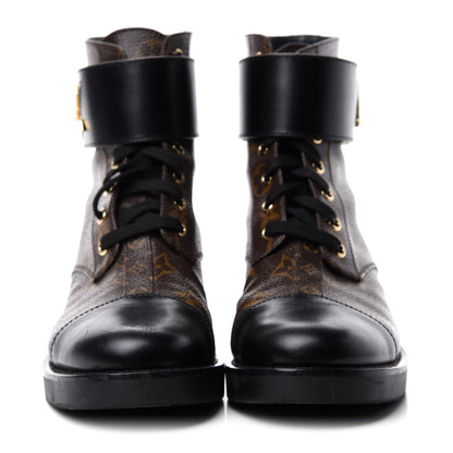 Louis Vuitton Monogram Calfskin Wonderland Flat Ranger Boots 38 Black 2 of 10