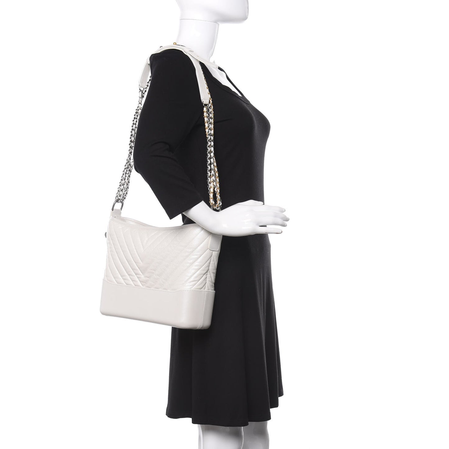 Aged Calfskin Chevron Quilted Medium Gabrielle Hobo White