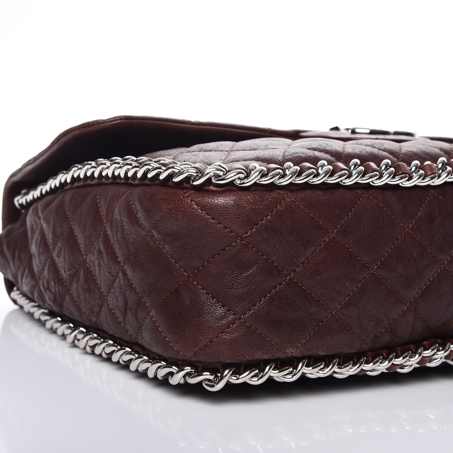 Crumpled Lambskin Quilted Maxi Chain Around Flap Dark Brown