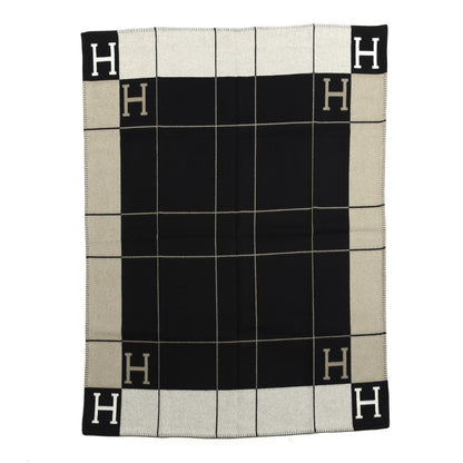 Hermes Wool Cashmere Avalon III Blanket Ecru Black 1 of 2
