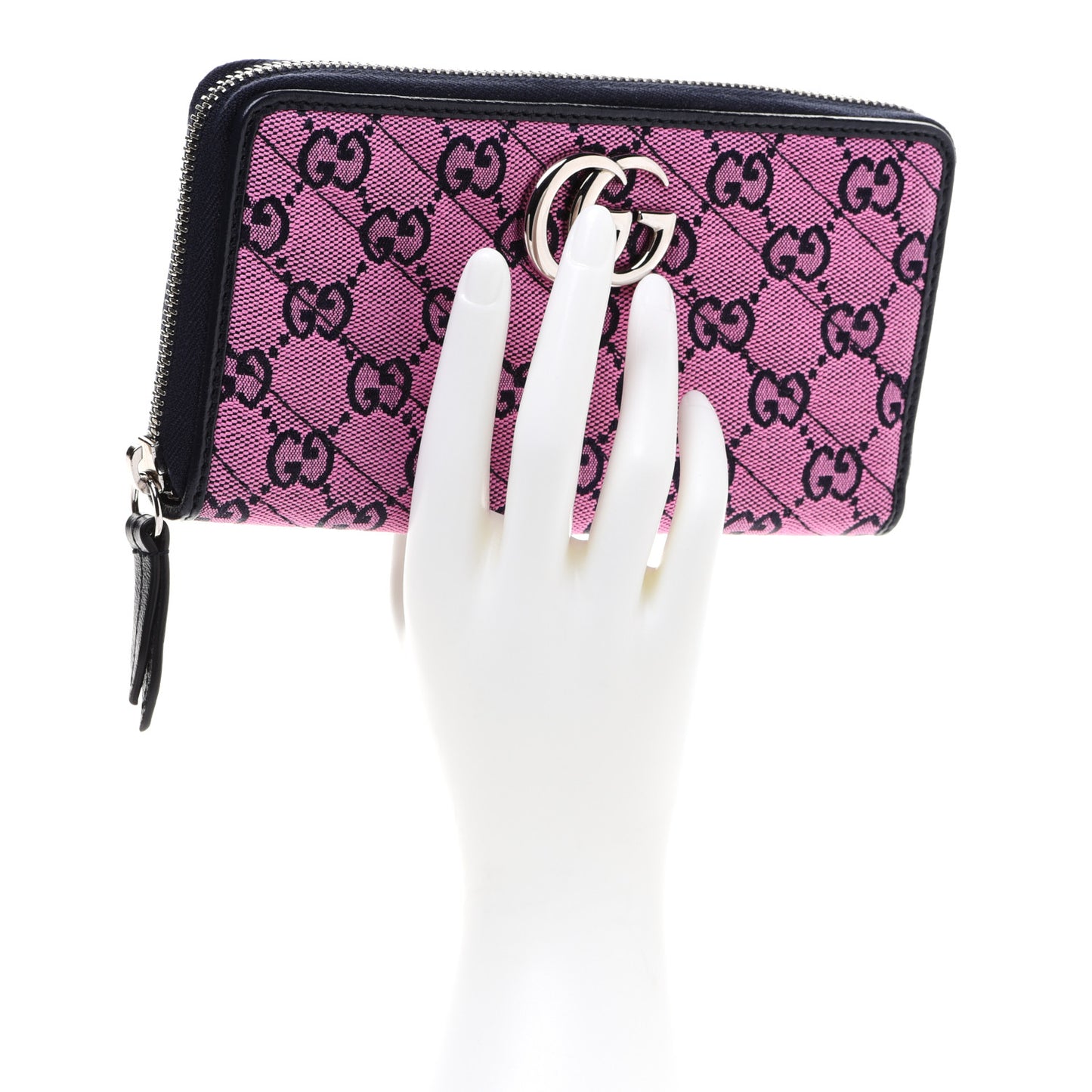 Monogram Multicolor Matelasse Diagonal GG Marmont Zip Around Wallet Pink Blue