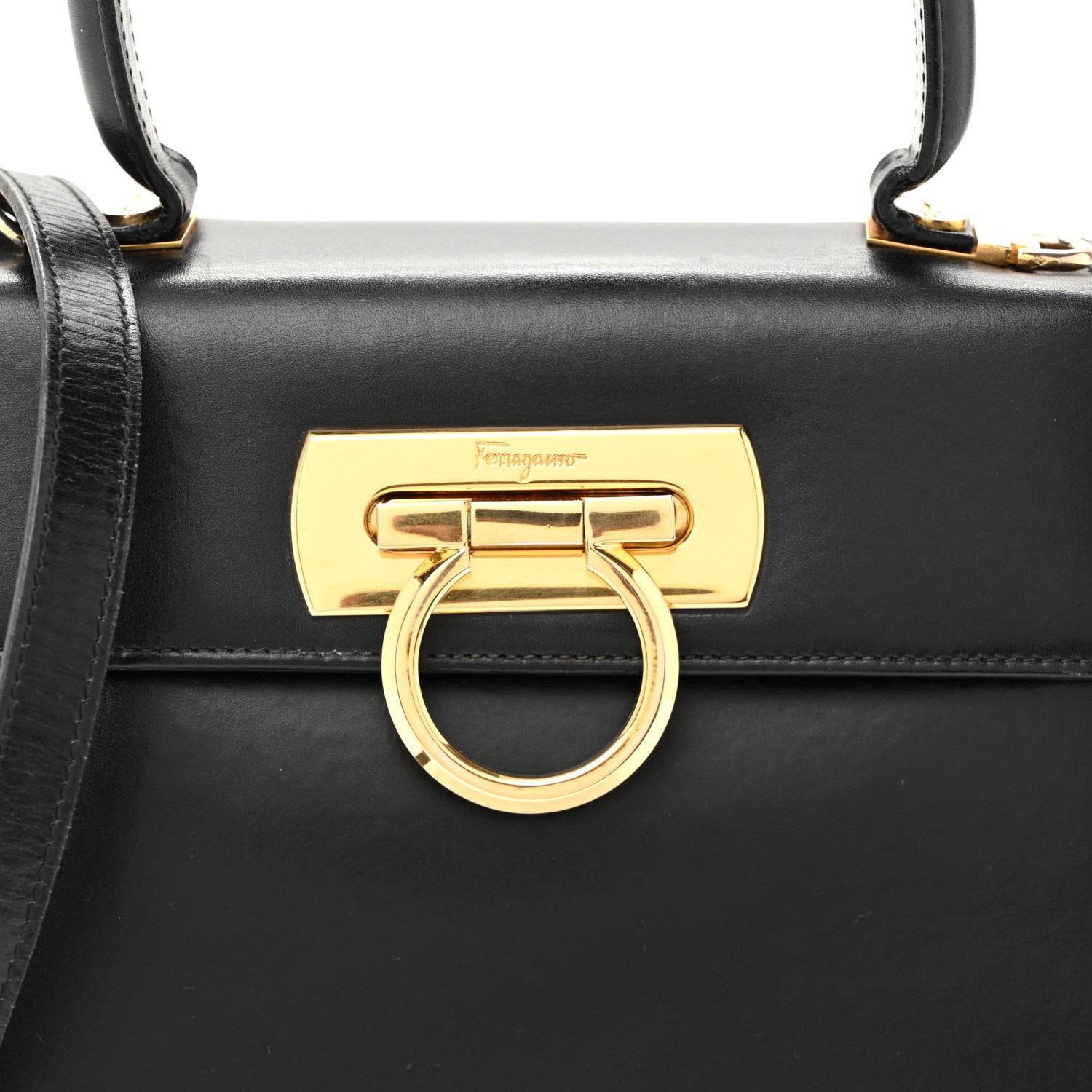 Salvatore Ferragamo Hammered Calfskin Small Iconic Top Handle Bag Black Black 7 of 11