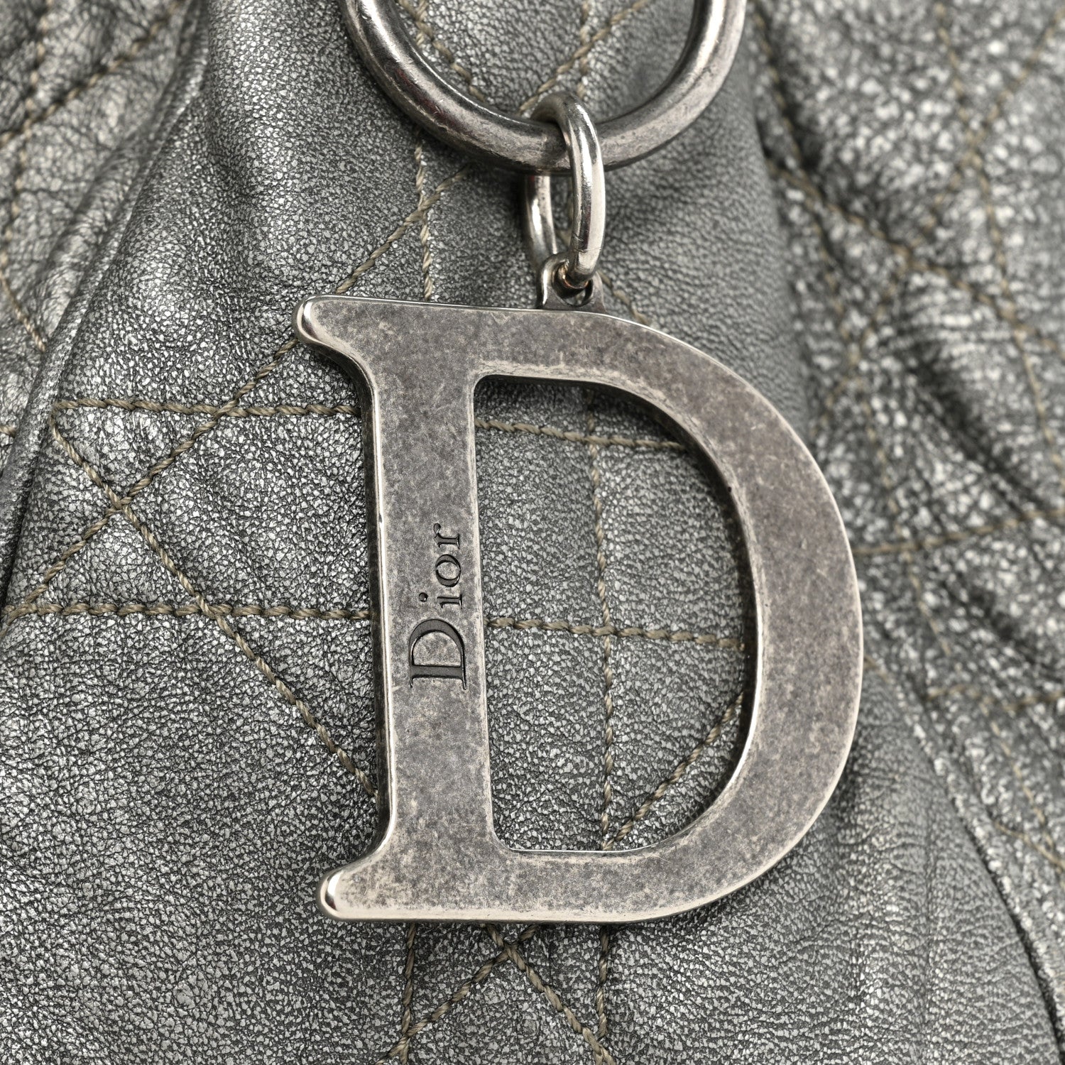 Christian Dior Metallic Lambskin Cannage Drawstring Bag Grey 16 of 21