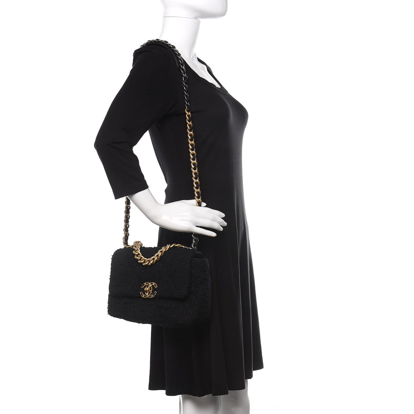 Tweed Quilted Medium Chanel 19 Flap Black