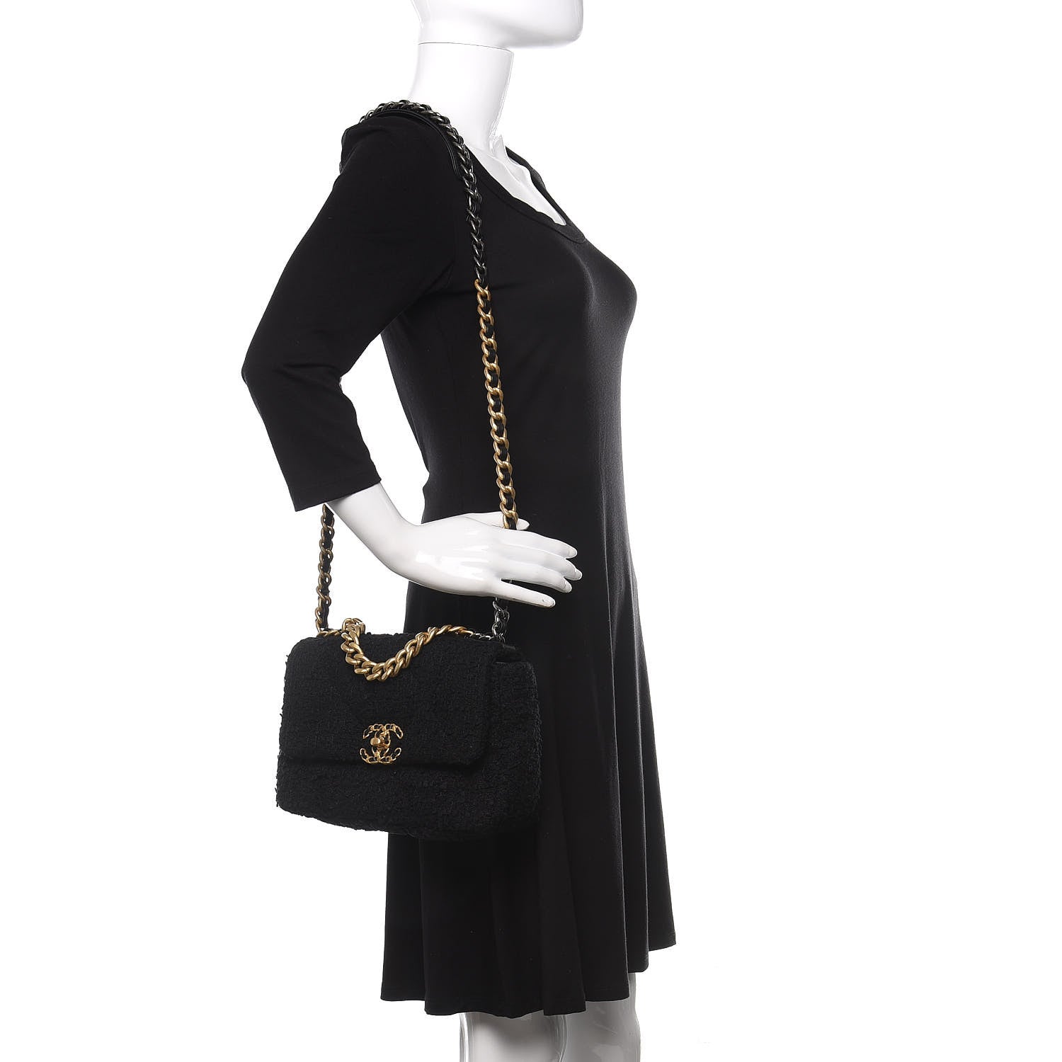 Chanel Tweed Quilted Medium Chanel 19 Flap Black 2 of 11