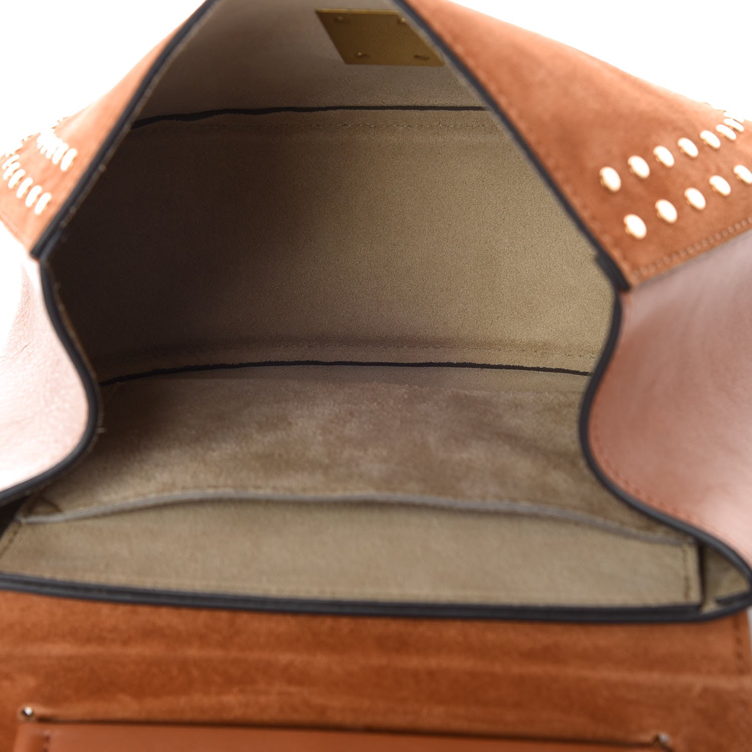 Chloe Suede Smooth Calfskin Studded Drew Shoulder Bag Caramel 5 of 7