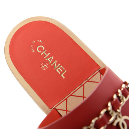 Chanel Calfskin Chain CC Sandals 39.5 Red 8 of 10