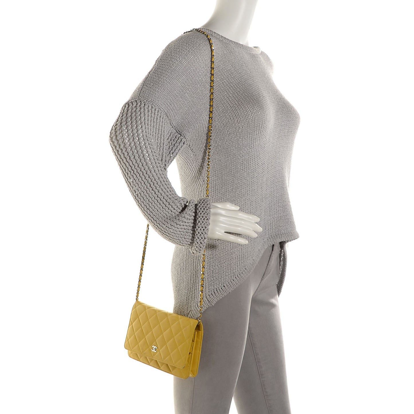 Lambskin Quilted Wallet on Chain WOC Yellow